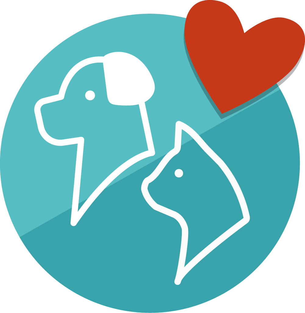 A dog and a cat with a red heart. A dog and a cat with a red heart.