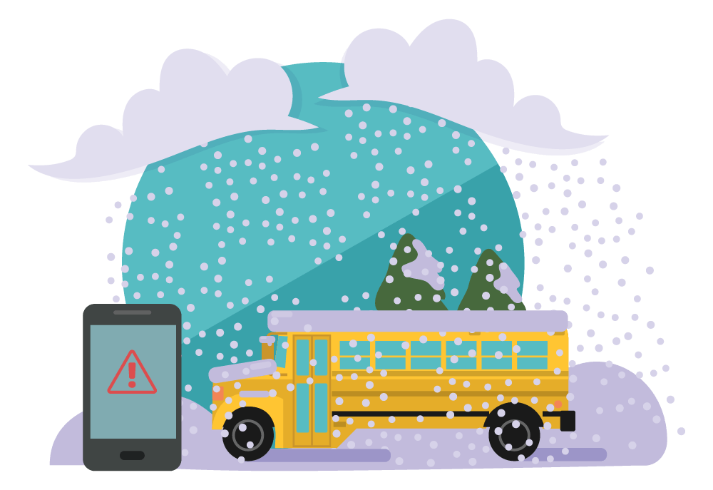 Illustration of a bus in snowy weather and a mobile phone representing the DNS Sign Up. Illustration of a bus in snowy weather and a mobile phone representing the DNS Sign Up.